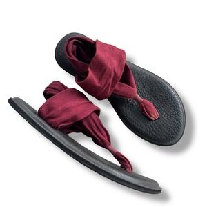 Sanuk Yoga Sling 2 Sandal Sz 9 Burgundy Red Thong Flip Flop Comfort Shoe SWS1001